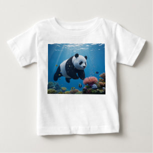 T-shirt Pour Bébé Panda nageant à travers un récif de corail vibrant