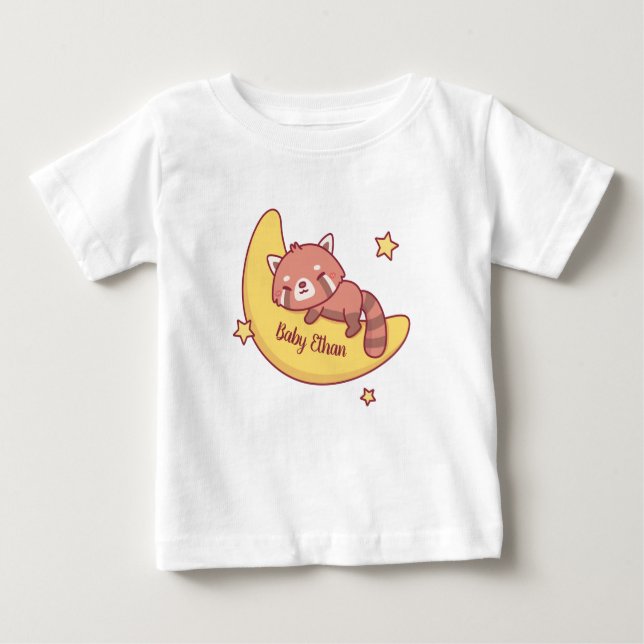 T-shirt Pour Bébé Panda Rouge Mignonne Dormir Sur La Lune (Devant)