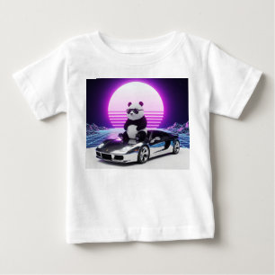T-shirt Pour Bébé Panda Synthwave des années 80 sur voiture chromée
