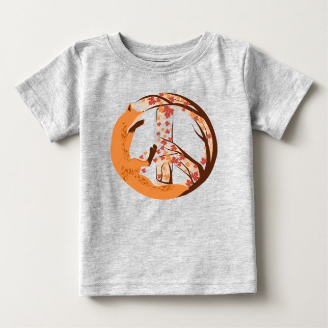T-shirt Pour Bébé Panneau de Paix Renard Artistique Automne Feuilles (Devant)