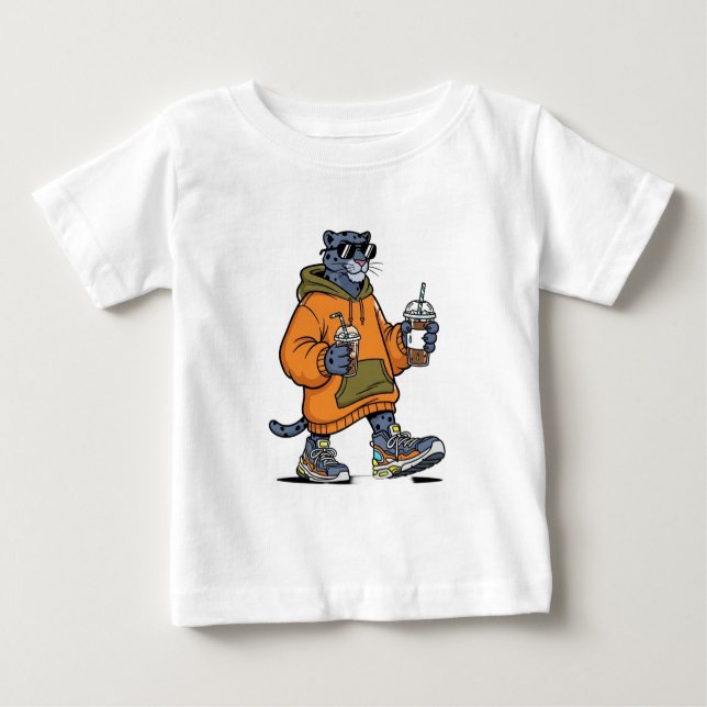 T-shirt Pour Bébé Panthère dessinée avec des lunettes de soleil (Devant)