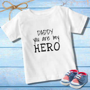 T-shirt Pour Bébé Papa, tu es mon héros Simple B&W Typographie