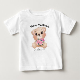 T-shirt Pour Bébé Papa's Cuddlebug with Baby Name Cute Brown Bear