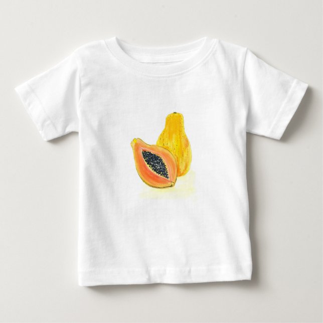 T-shirt Pour Bébé Papaya aquarelle Fruit exotique tropical hawaii (Devant)