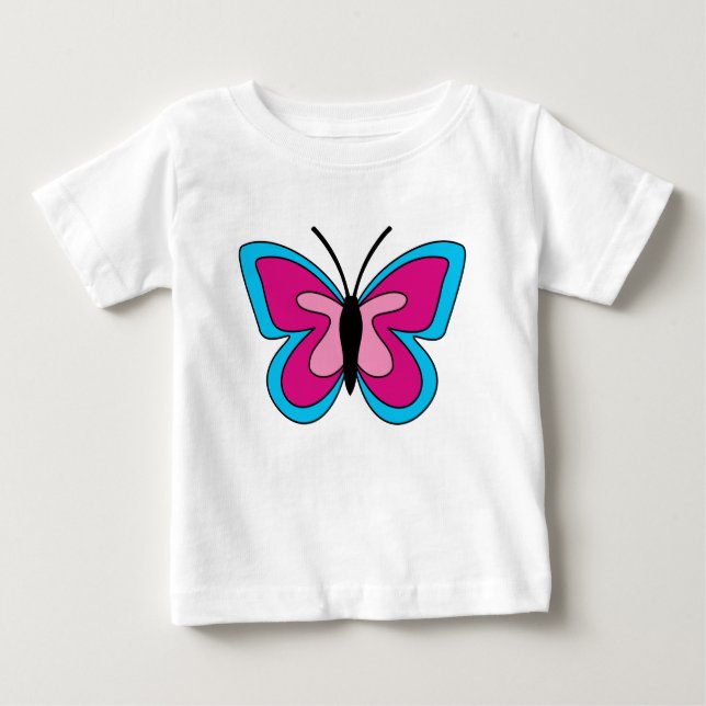 T-shirt Pour Bébé Papillon bleu magenta rose (Devant)