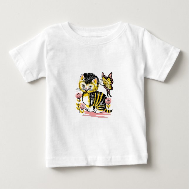 T-shirt Pour Bébé Papillon & Chaton (Devant)