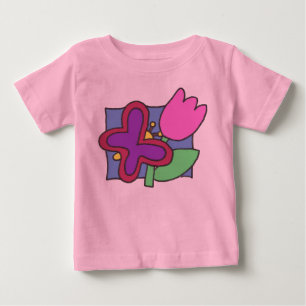 T-shirt Pour Bébé Papillon et Tulipe Art Enfant Coloré