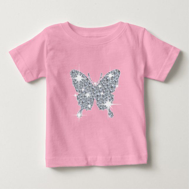 T-shirt Pour Bébé Papillon étincelant au diamant glamé sur le rose b (Devant)