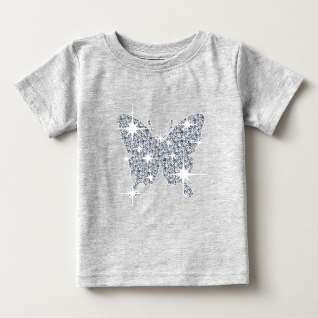 T-shirt Pour Bébé Papillon étincelant en diamant glamé sur gris (Devant)