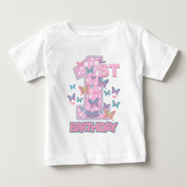 T-shirt Pour Bébé Papillon Premier anniversaire tournant un papillon (Devant)