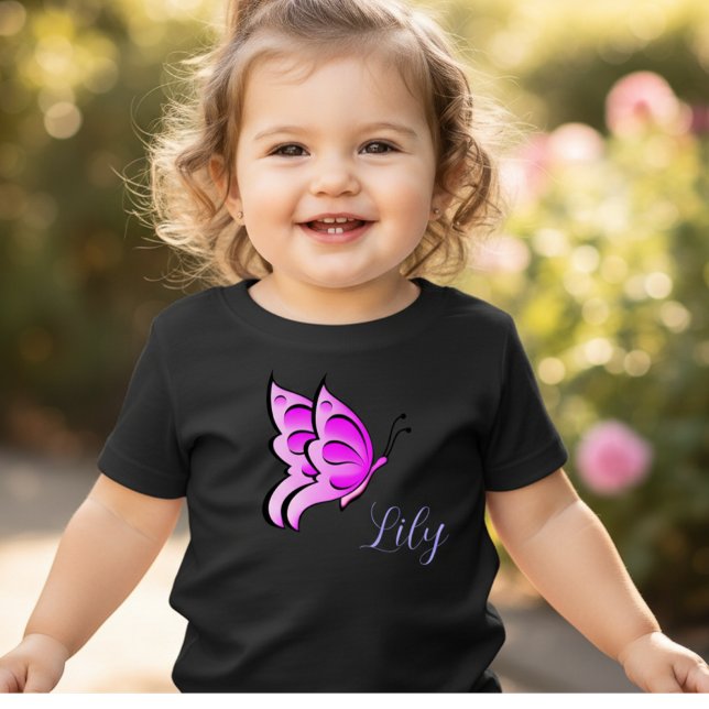 T-shirt Pour Bébé papillon rose - votre prénom bébé (Créateur téléchargé)