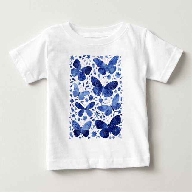 T-shirt Pour Bébé Papillons Aquarelle Bleu (Devant)