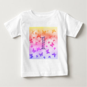 T-shirt Pour Bébé Papillons colorés Coeur 1er anniversaire fille