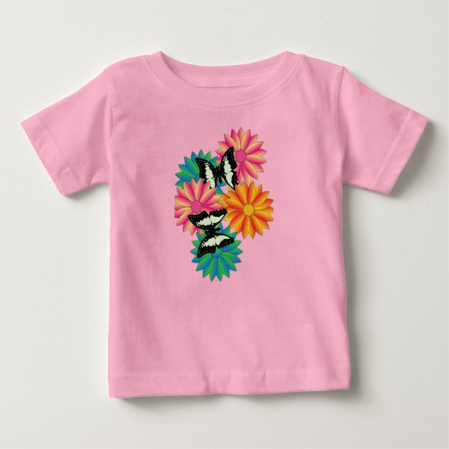 T-shirt Pour Bébé Papillons et fleurs (Devant)