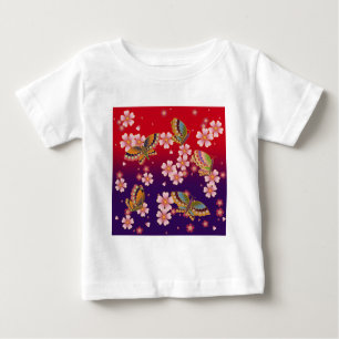 T-shirt Pour Bébé Papillons japonais au milieu des fleurs de Sakura