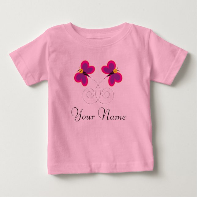 T-shirt Pour Bébé Papillons jumeaux Filles personnalisées (Devant)