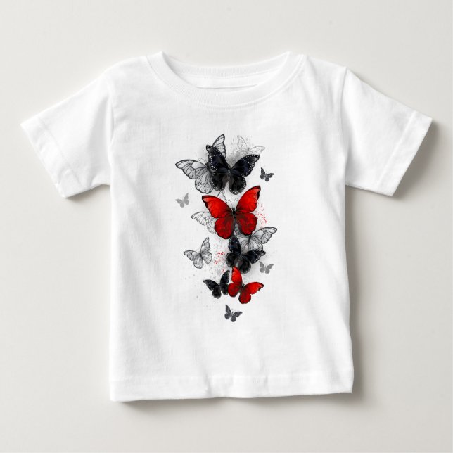T-shirt Pour Bébé Papillons noirs et rouges volants (Devant)