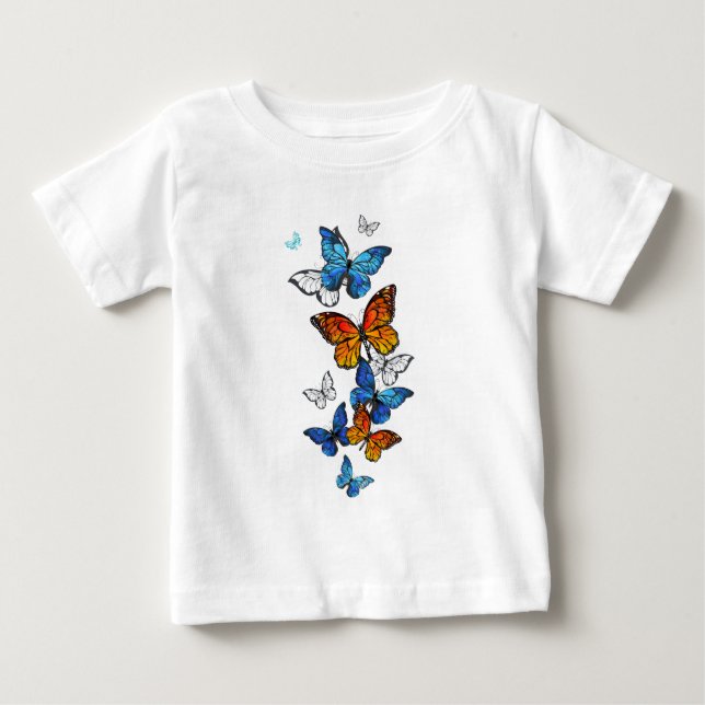 T-shirt Pour Bébé Papillons volants Morpho et Monarch (Devant)