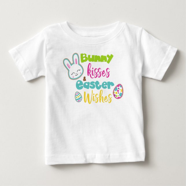 T-shirt Pour Bébé Pâques, Bunny Baisers Voeux de Pâques, Oeufs de Pâ (Devant)
