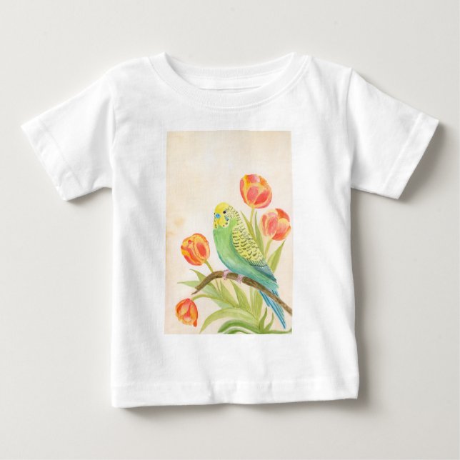 T-shirt Pour Bébé Parakeet with Tulips Exotic Pets (Devant)