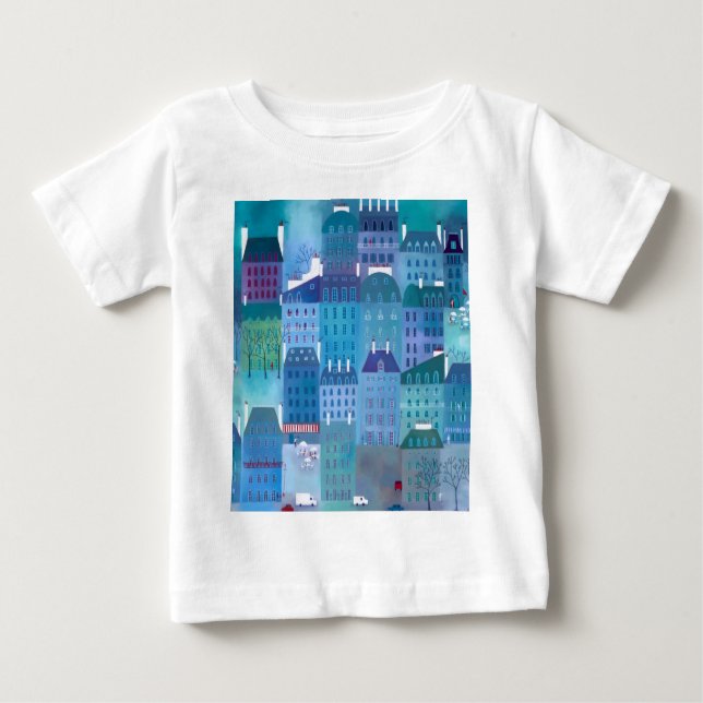T-shirt Pour Bébé Paris Blues Moderne peinture Cityscape (Devant)