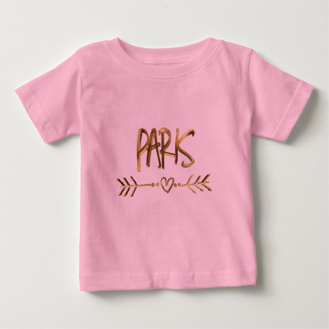 T-shirt Pour Bébé Paris Love France Gold Look Typographie Élégante (Devant)