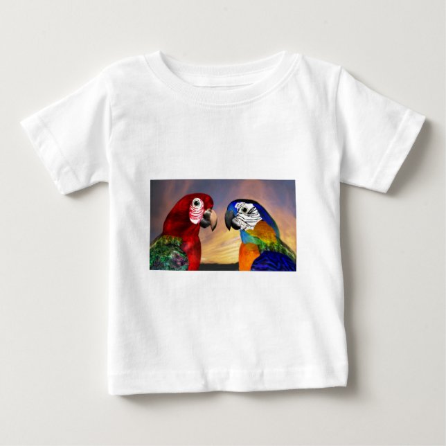 T-SHIRT POUR BÉBÉ PARROS HYPER /ARA ROUGE ET BLEU (Devant)