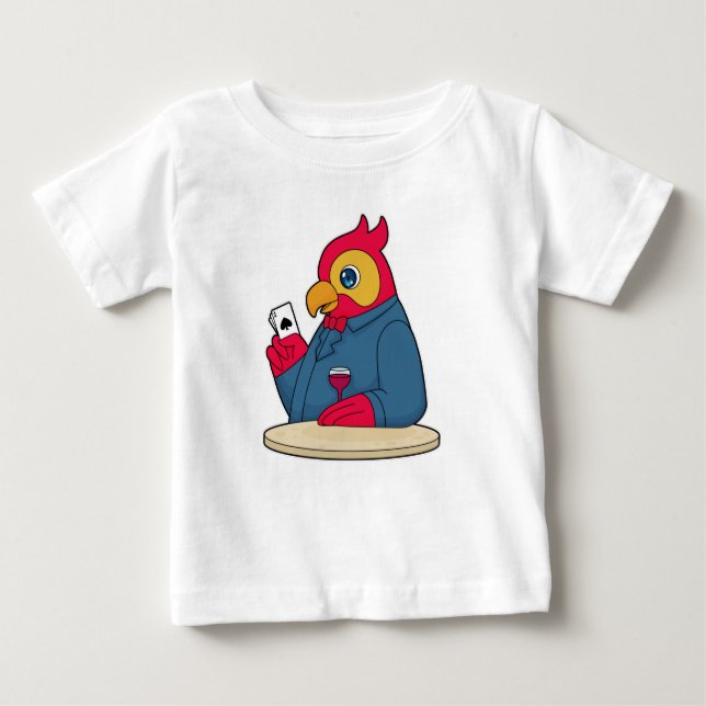 T-shirt Pour Bébé Parrot au Poker avec cartes de Poker (Devant)