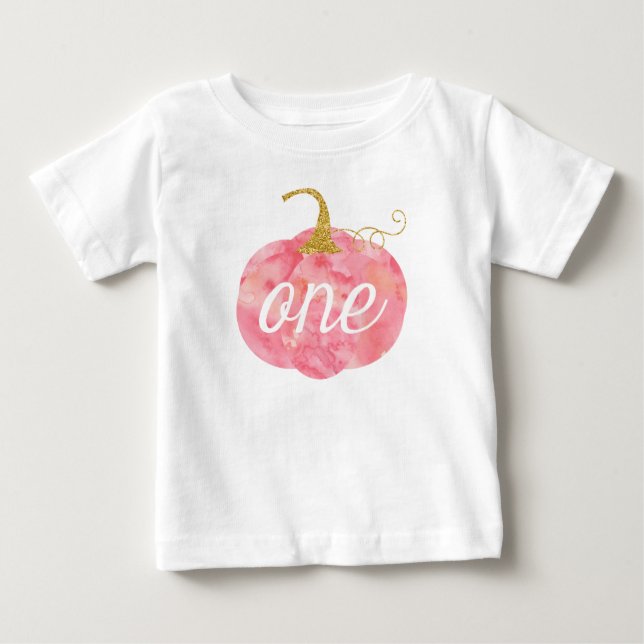 T-shirt Pour Bébé Parties scintillant Citrouille aquarelle fille 1er (Devant)