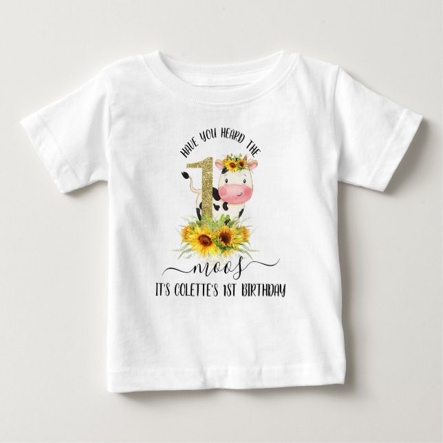 T-shirt Pour Bébé Parties scintillant d'or Fleurs de soleil de vache (Devant)