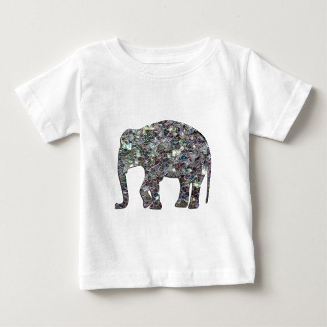 T-shirt Pour Bébé Parties scintillant en mosaïque argentée Eléphant (Devant)
