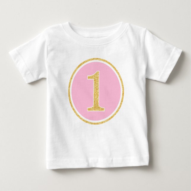T-shirt Pour Bébé Parties scintillant Rose Gold Faux Circle 1er anni (Devant)