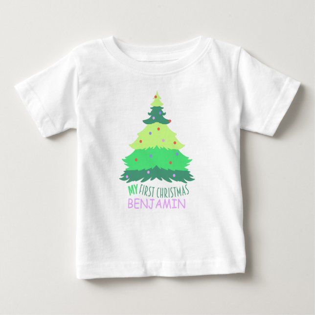 T-shirt Pour Bébé Pastel personnalisé et mignon Mon prénom de Noël (Devant)