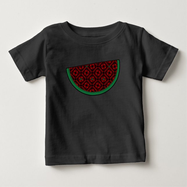 T-shirt Pour Bébé Pastèque de Palestine Broderie tatreez rouge (Devant)