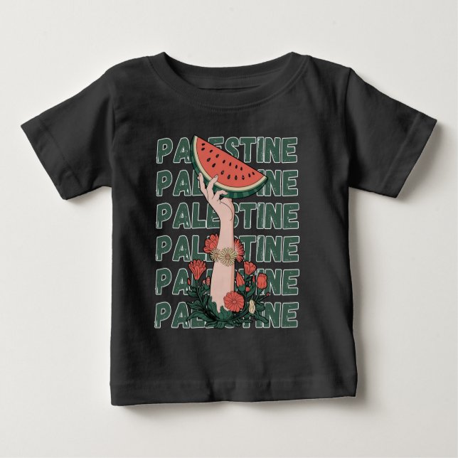 T-shirt Pour Bébé pastèque, fleurs et palestine libre Répéter (Devant)