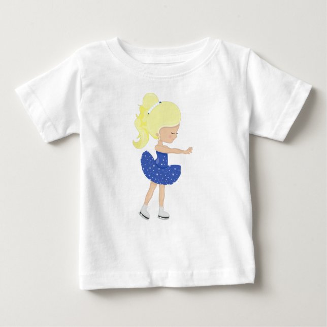 T-shirt Pour Bébé Patinage Artistique, Fille sur Glace, Cheveux Blon (Devant)