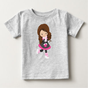 T-shirt Pour Bébé Patineuse sur glace, Mignonne fille, Cheveux Brown