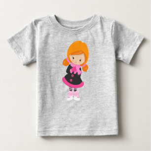 T-shirt Pour Bébé Patineuse sur glace, Mignonne fille, Cheveux orang
