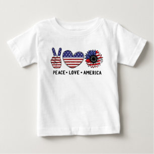 T-SHIRT POUR BÉBÉ PATRIOTIQUE ROUGE BLANC BLEU PAIX AIMER L'AMÉRIQUE