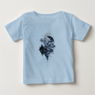 T-shirt Pour Bébé Paysage Mystique de Montagne Lune et Clo Géométriq