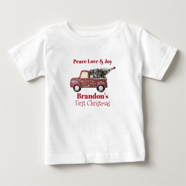 T-shirt Pour Bébé Peace Love & Joy Jouet Camion Premier Noël (Devant)