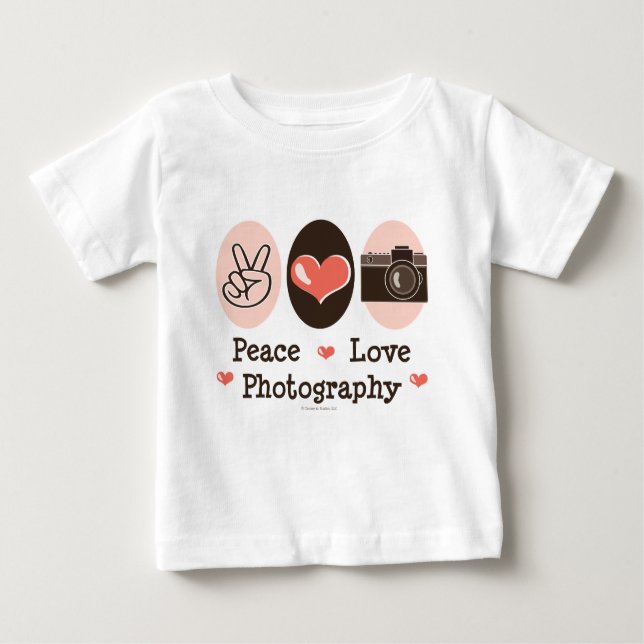 T-shirt Pour Bébé Peace Love Photography Camera Baby Long Sleeve Tee (Devant)
