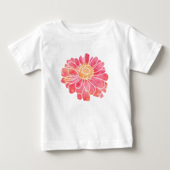 T-shirt Pour Bébé Peach rose aquarelle Zinnia (Devant)