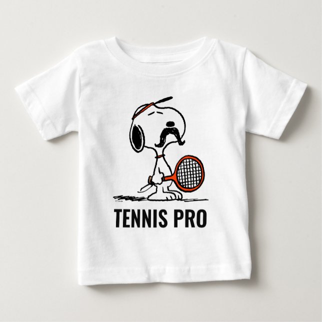 T-shirt Pour Bébé Peanuts | La Moustache de Snoopy Joue au Tennis (Devant)