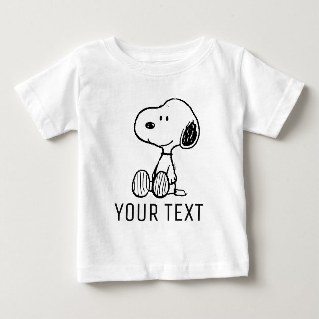 T-shirt Pour Bébé PEANUTS | Snoopy sur bandes dessinées Noir Blanc (Devant)