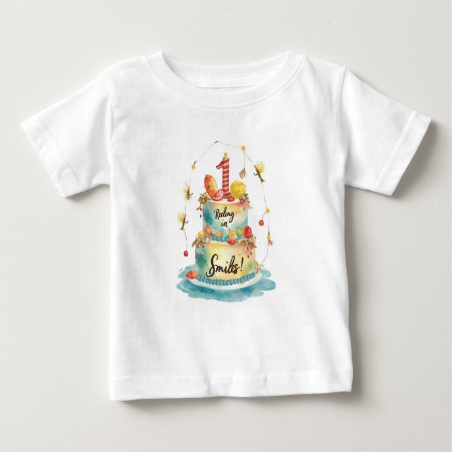 T-shirt Pour Bébé Pêche 1er anniversaire (Devant)