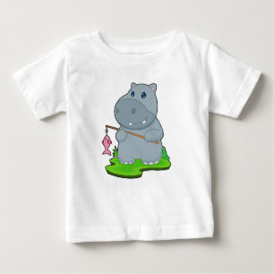 T-shirt Pour Bébé Pêche au poisson hippo-pêcheur