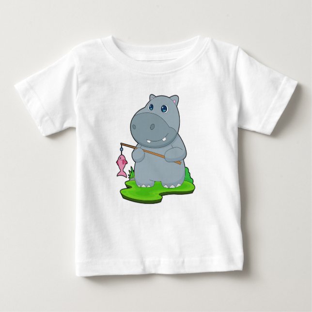 T-shirt Pour Bébé Pêche au poisson hippo-pêcheur (Devant)