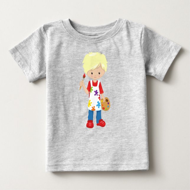 T-shirt Pour Bébé Peintre, Peintre Artiste, Joli Garçon, Cheveux Blo (Devant)