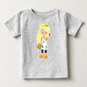T-shirt Pour Bébé Peintre, Peintre Artiste, Mignonne Fille, Cheveux